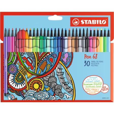 STABILO Pen 68 Pochette Carton 30 feutres de Coloriage