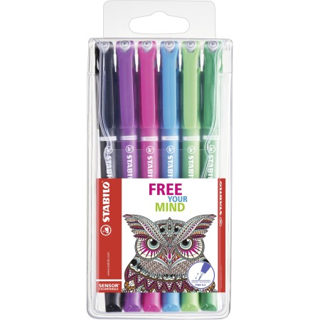 STABILO SENSOR stylo fin Noir, Bleu, Vert, Vert clair, Rose, Violet 6 pièce(s)