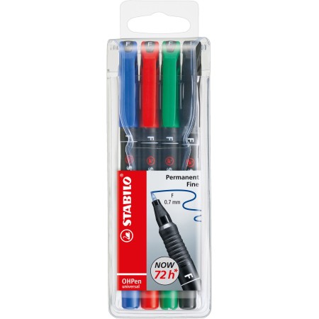 STABILO OHPen universal permanent, 4 Pack marqueur indélébile Pointe ogive Noir, Bleu, Vert, Rouge 4 pièce(s)