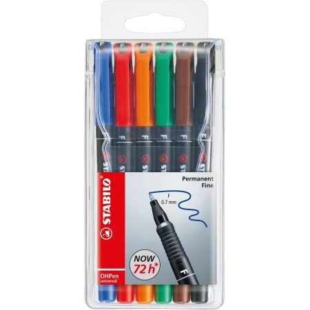 STABILO OHPen universal permanent, 6 Pack marqueur indélébile Pointe ogive Noir, Bleu, Marron, Vert, Orange, Rouge 6 pièce(s)