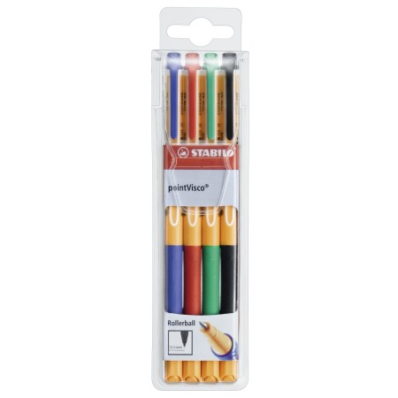 STABILO pointVisco Stylos à encre gel avec bouchon Fin Noir, Bleu, Vert, Rouge 4 pièce(s)