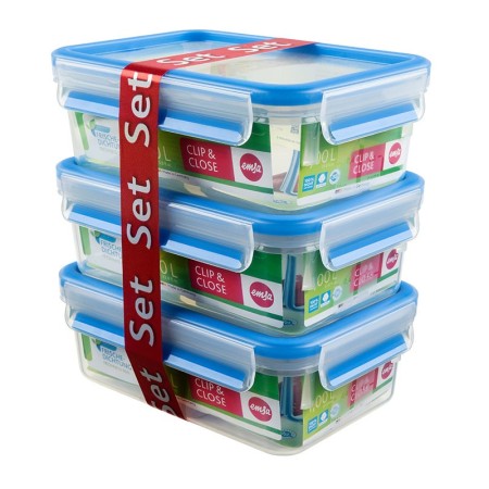 EMSA 508558 boîte hermétique alimentaire Rectangulaire 1 L Bleu, Transparent 3 pièce(s)