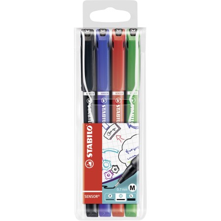 STABILO Sensor medium stylo fin Moyen Noir, Bleu, Vert, Rouge 4 pièce(s)