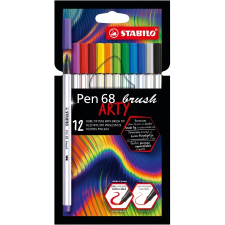 STABILO Pen 68 brush ARTY stylo-feutre Couleurs assorties 12 pièce(s)