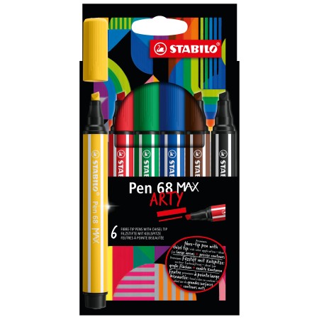 STABILO Pen 68 MAX stylo-feutre Noir, Bleu, Marron, Vert, Rouge, Jaune 6 pièce(s)