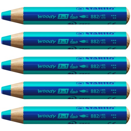 STABILO woody 3 in 1 duo Turquoise, Ultramarine 5 pièce(s)