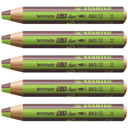 STABILO woody 3 in 1 duo Vert clair, Marron 5 pièce(s)