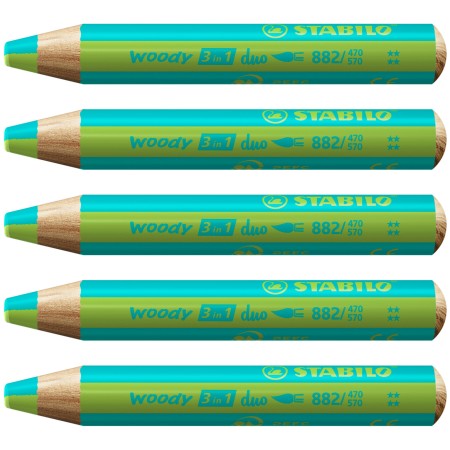 STABILO woody 3 in 1 duo Vert clair, Turquoise 5 pièce(s)