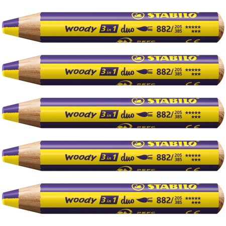 STABILO woody 3 in 1 duo Jaune, Violet 5 pièce(s)